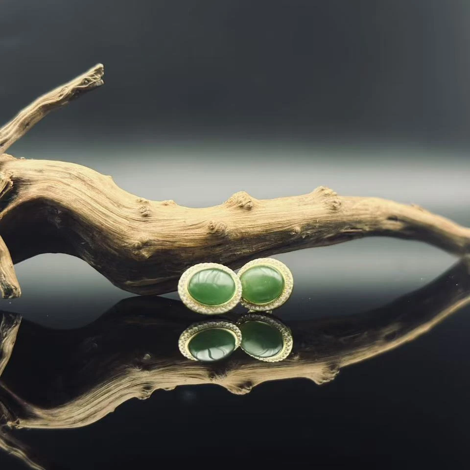 和田玉碧玉耳钉1334