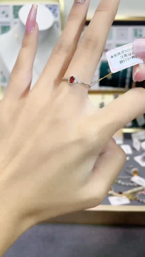 石榴石戒指银S925镶嵌天然宝石