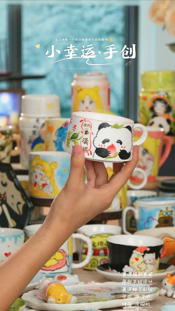 杯子景德镇高温釉下彩纯手工手绘陶瓷