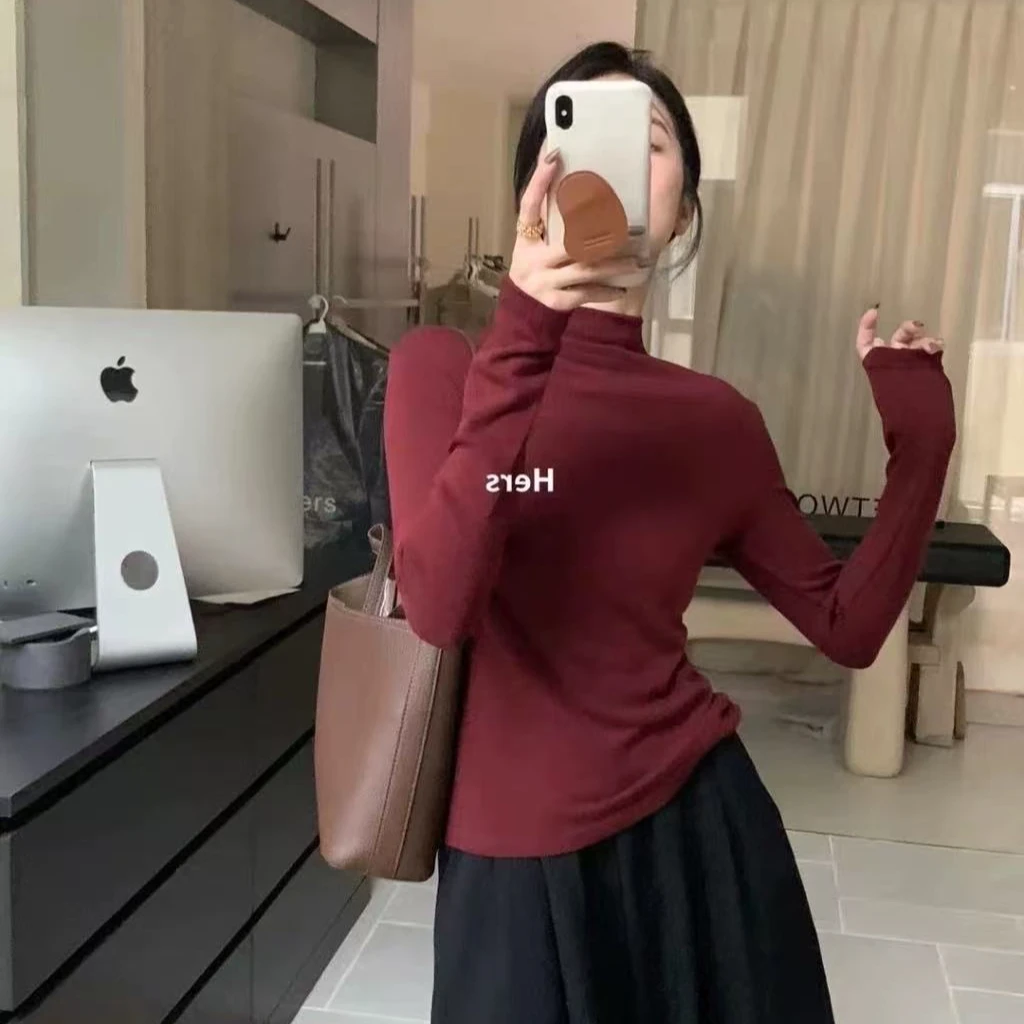 6370留个两件！意法货加绒褶皱半高领打底衫