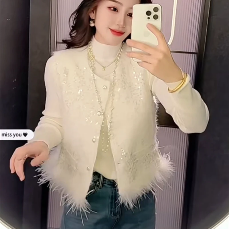 名媛韩版女神范背心女高级感气质春季新款毛毛边亮片百搭时尚马甲