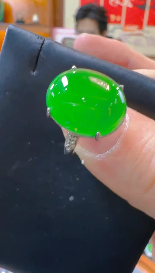 银S925镶嵌戒指翡翠天然A货翡翠