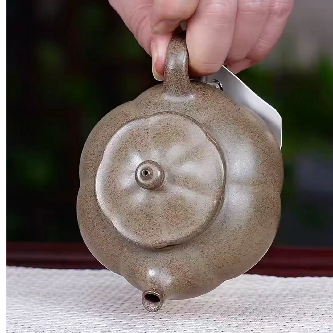 宜兴原矿紫砂   手工茶壶   柴烧  精雕细刻   寒江 2224 180CC