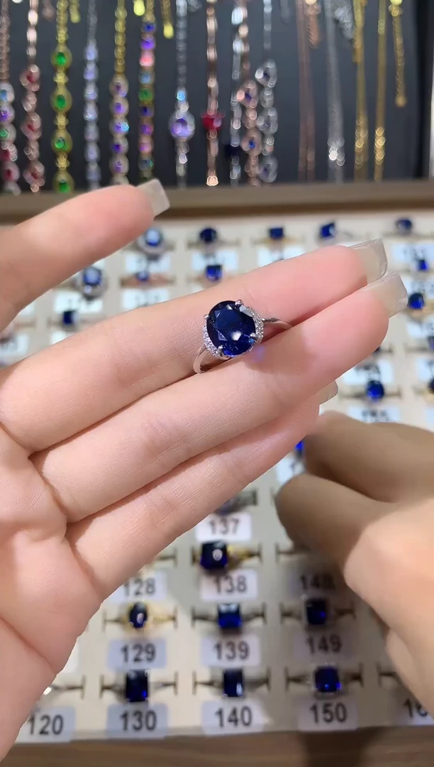 戒指蓝宝石银S925镶嵌银色810