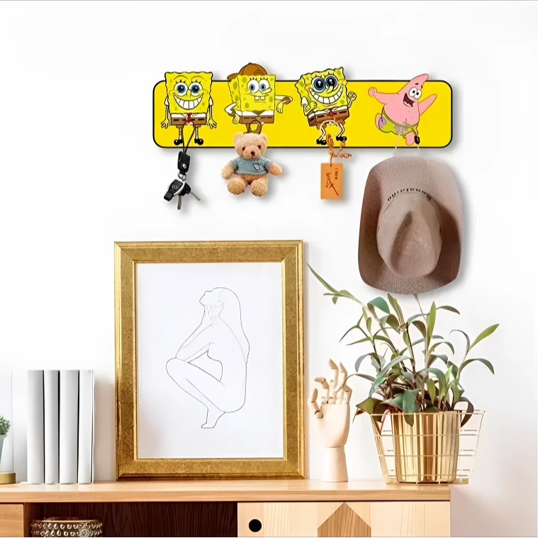 G05海绵宝宝13*45cm免打孔免打钉多功能钥匙入户门衣服帽子收纳