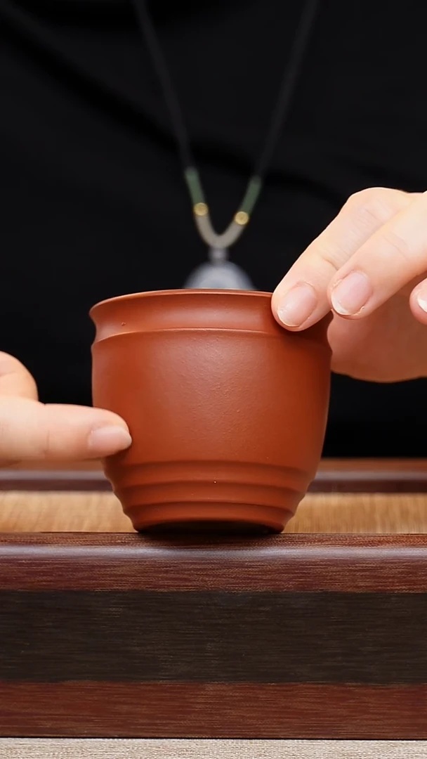 朱泥高竹节紫砂杯主人杯