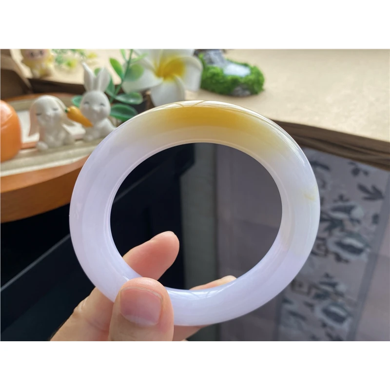 天然翡翠723批 黄加粉圆条 5937号56.2-11.7-11.6天然翡翠手镯