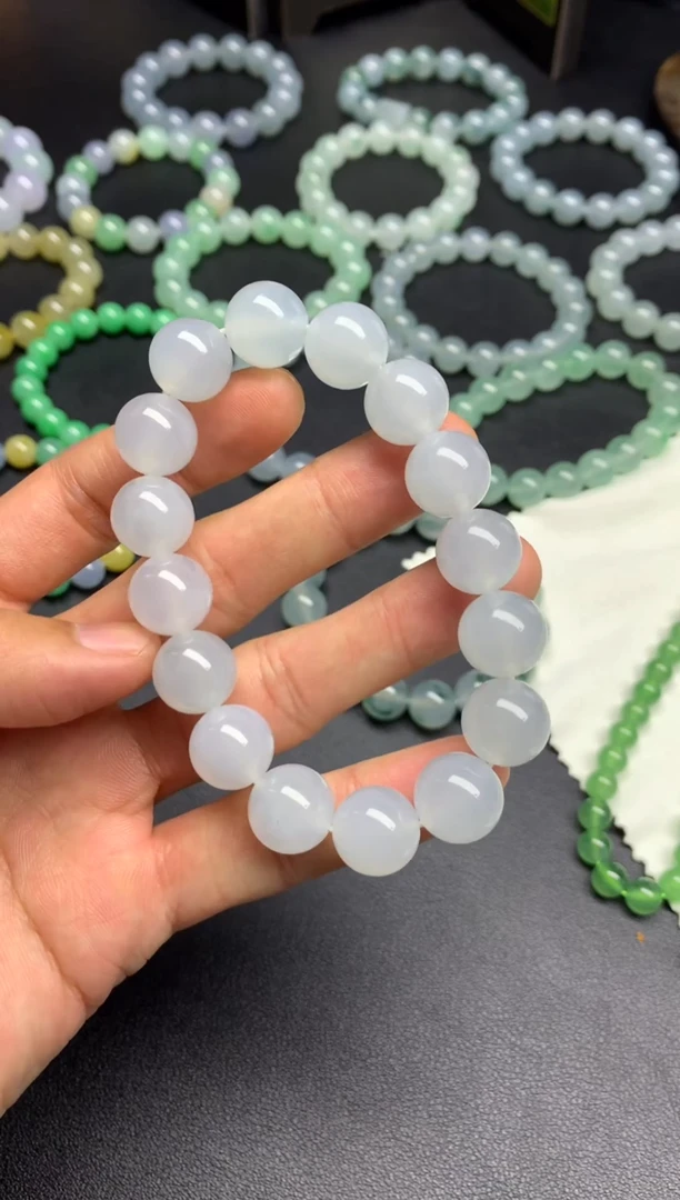 未镶嵌手链翡翠天然翡翠A货细糯白手串卡13mm