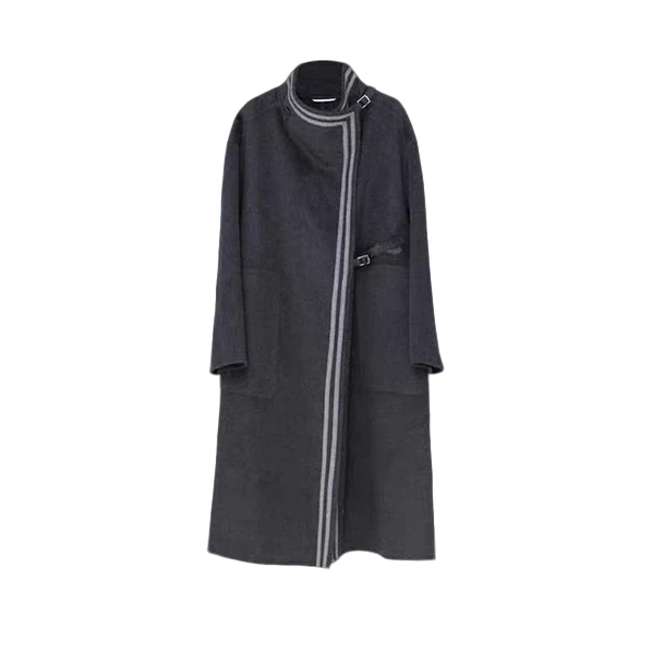 XIYE-希野秋冬新款立领不规则双面呢长款羊绒大衣-525139
