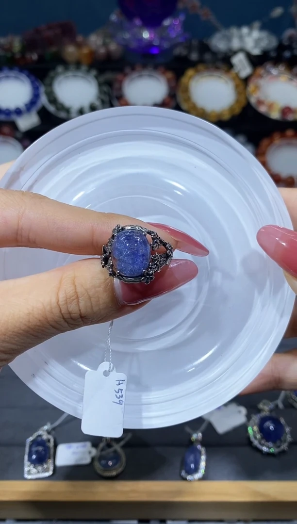 银S925镶嵌戒指水晶老矿蓝线石戒指