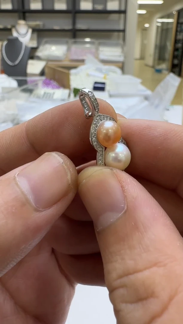 淡水珍珠银S925镶嵌吊坠(赠链)7-8mm 福禄扣