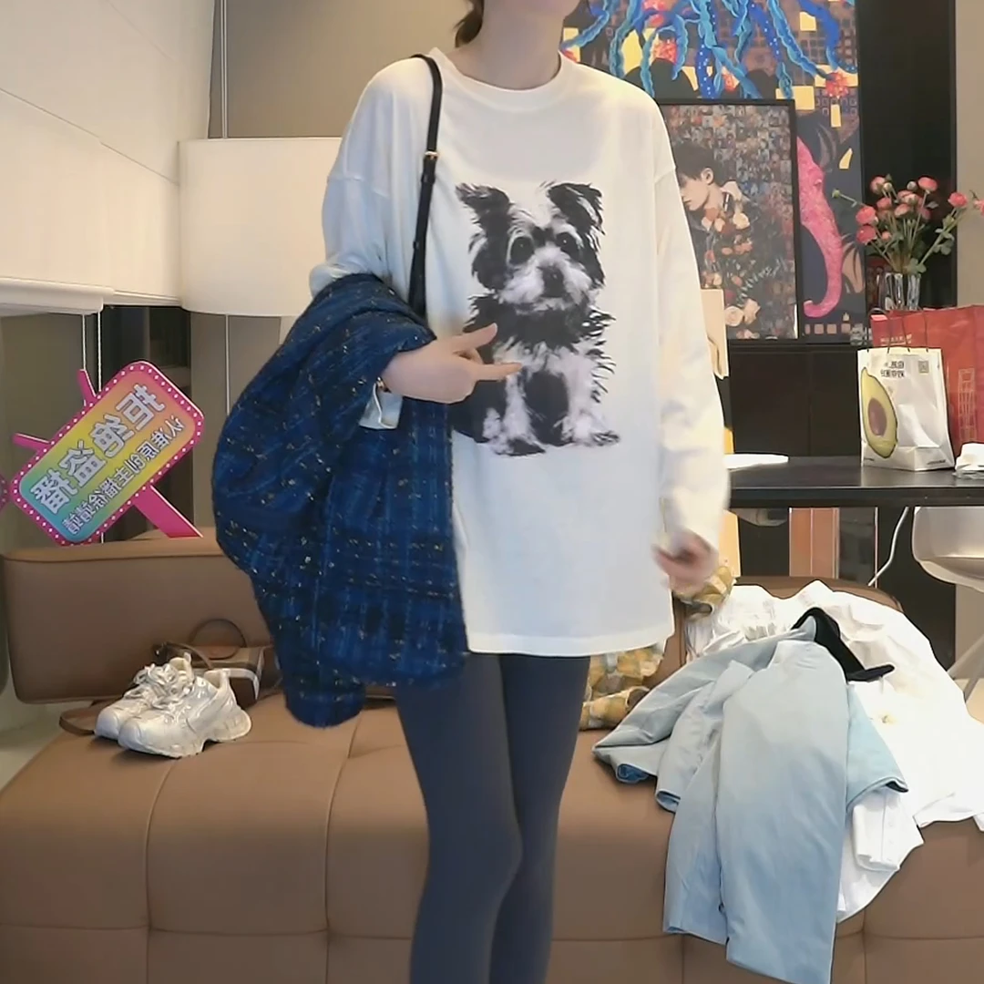 正肩显瘦长款时尚舒适洋气薄款长袖打底T恤上衣LK2501597