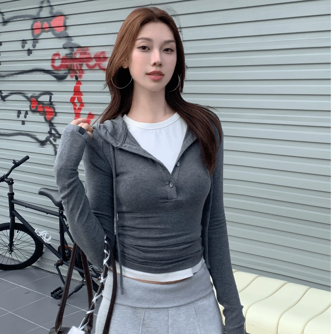 秋冬百搭打底连帽衫小众设计基础款针织上衣