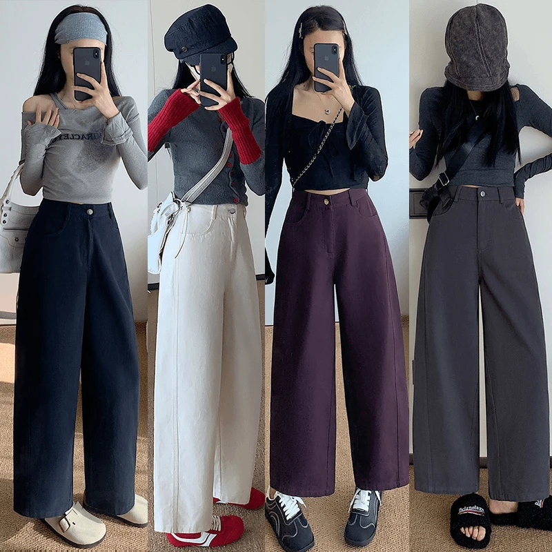 【棉质】复古港风窄版阔腿直筒裤2025秋季简约胖梨显瘦百搭休闲裤