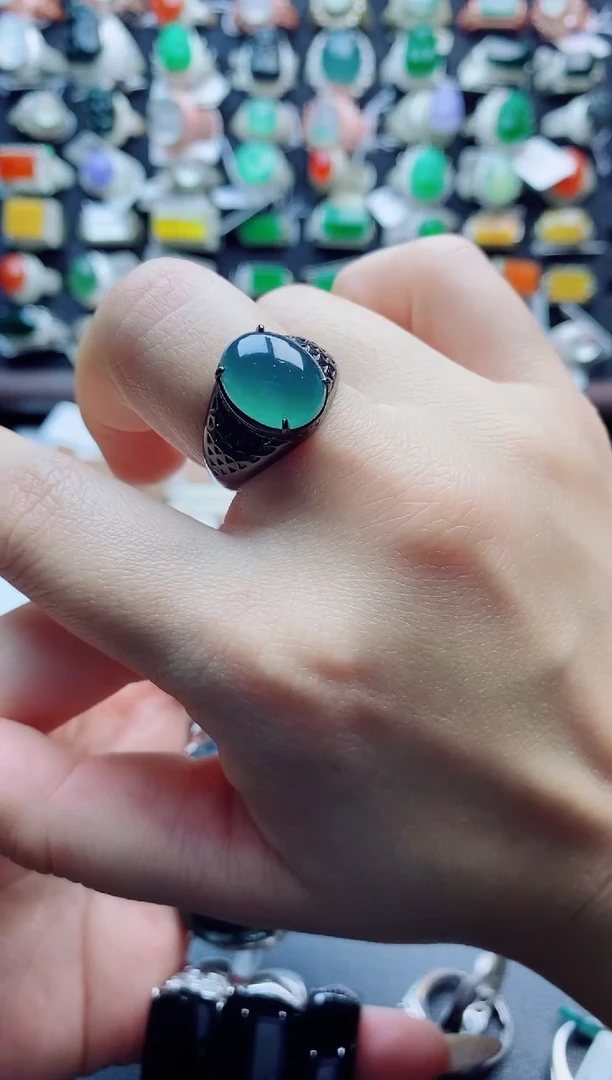 银S925镶嵌戒指翡翠丨**丨天然翡翠A货男戒