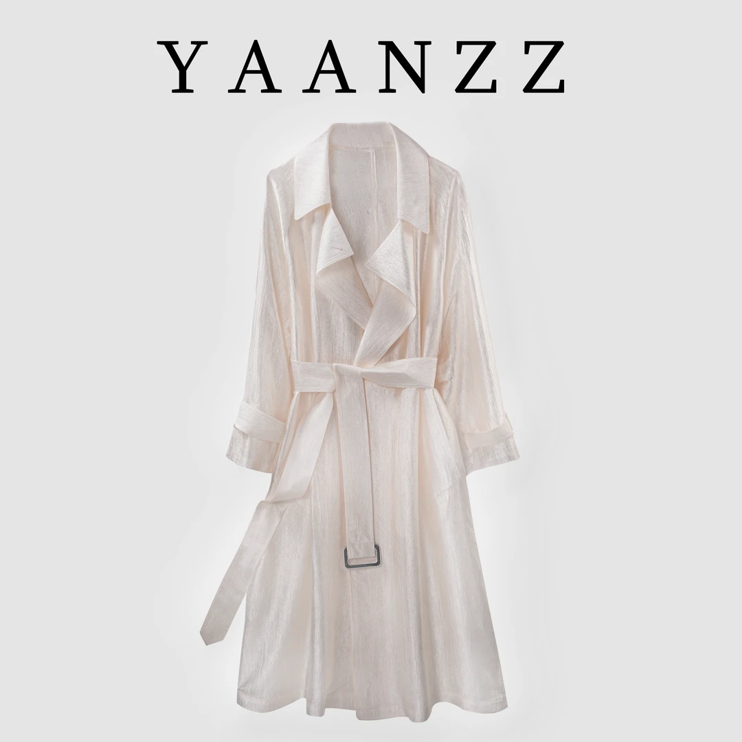 【静温】设计师款春夏上新醋酸薄款小众风衣外套法式过膝风衣6865