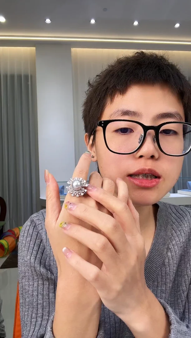 银S925镶嵌戒圈海水珍珠银款海水大溪地珍珠戒指