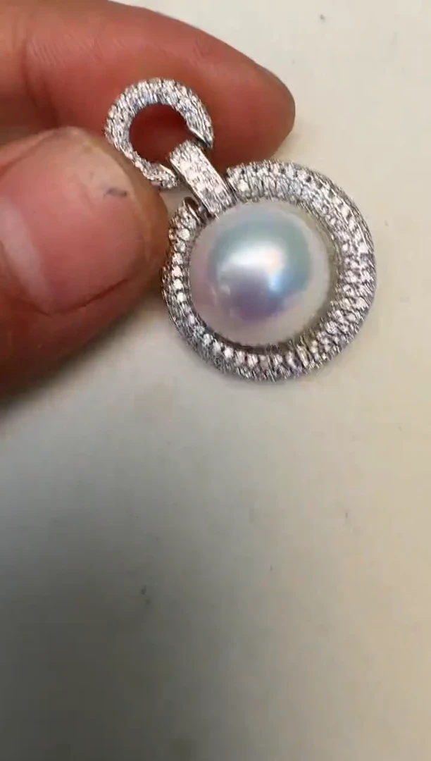 淡水珍珠银S925镶嵌颈饰吊坠