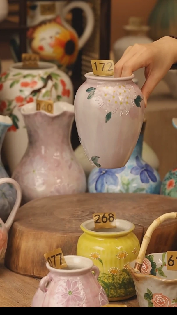 陶瓷景德镇设计师手作花器摆件侘寂风@M172@