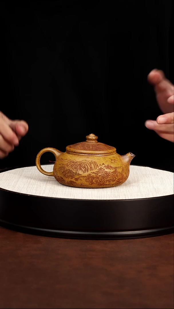 茶壶紫砂 山水牡丹寒江 龙骨金砂 曹营营