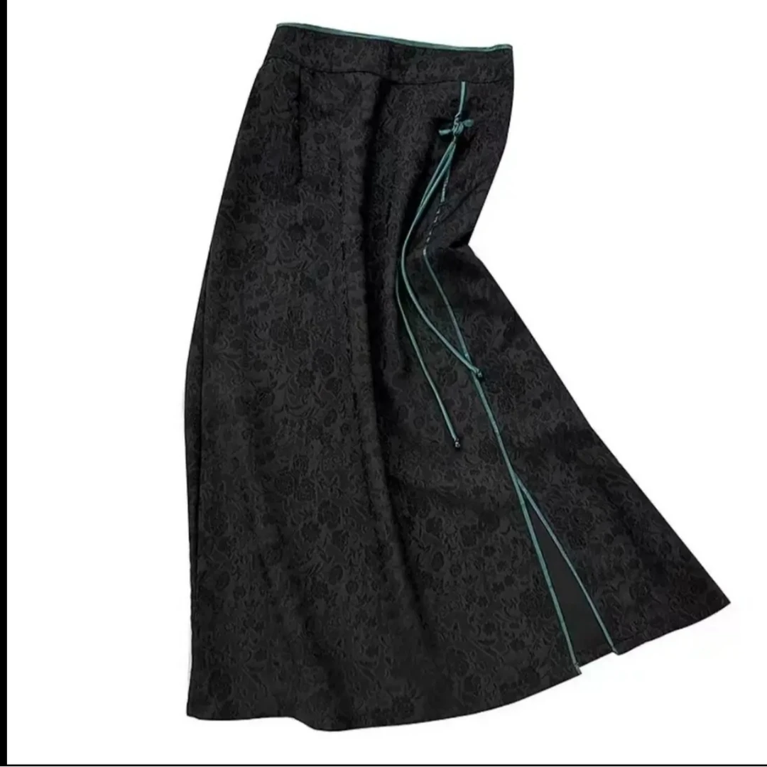 新款宽松重工新中式刺绣提花气质时尚百搭国风中长款高腰半身裙