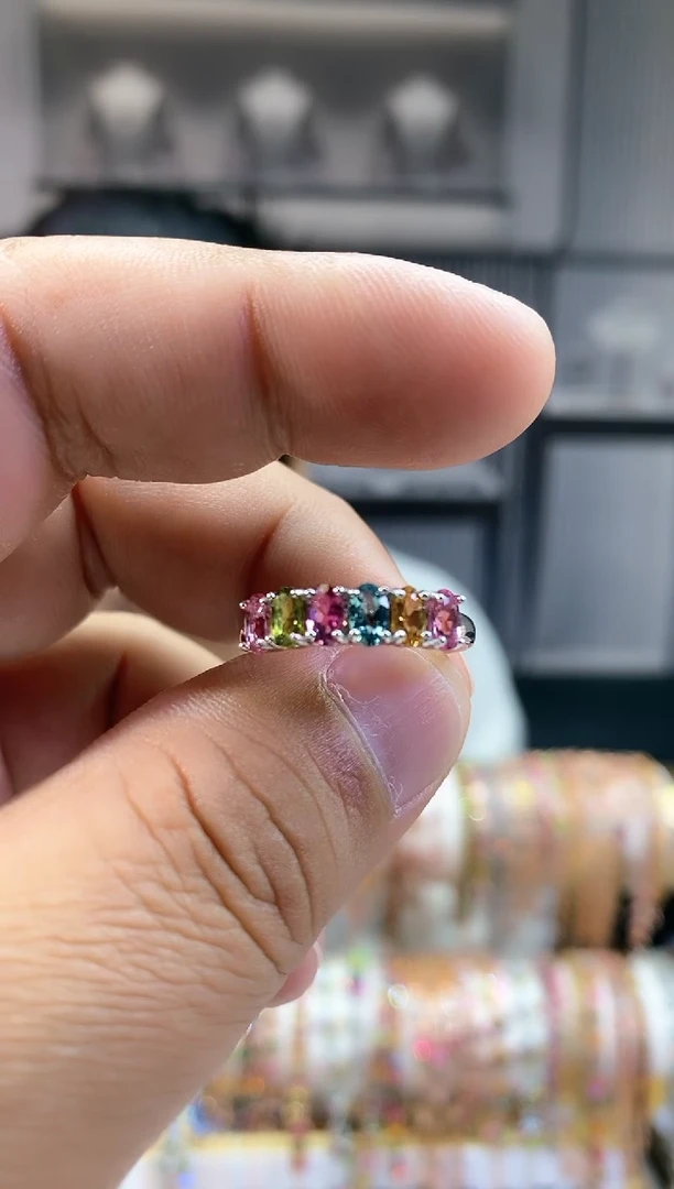 银S925镶嵌戒指碧玺32453.54354345354