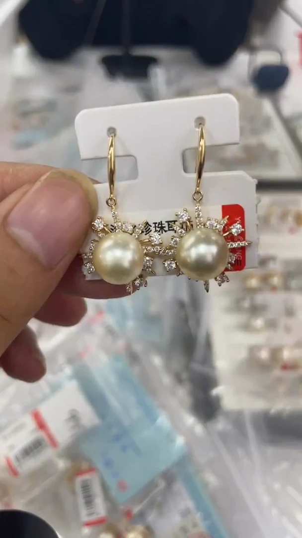 银S925镶嵌耳饰海水珍珠金珠