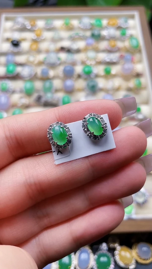 银S925镶嵌翡翠耳饰107