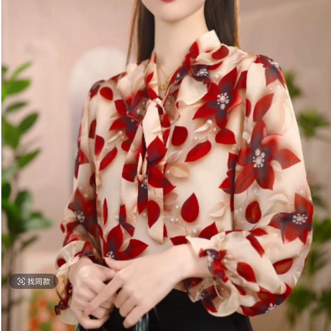2025百搭飘带款质感w洋气减龄纯色设计款遮肉衬衫885