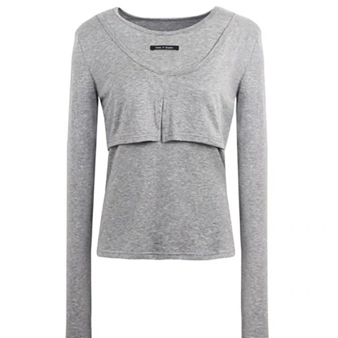 【MAKE IF】25春夏M2025SSIF0029设计师天丝羊毛假两件长袖T恤时尚