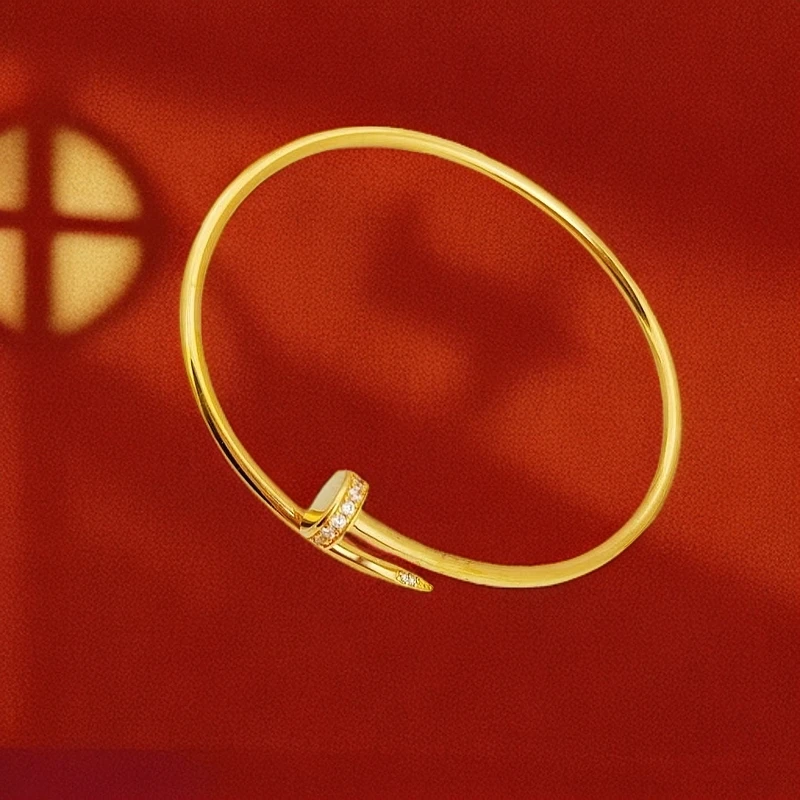 足银手镯 爆款钉子手镯轻奢时尚气质百搭女士简约经典金色不掉色