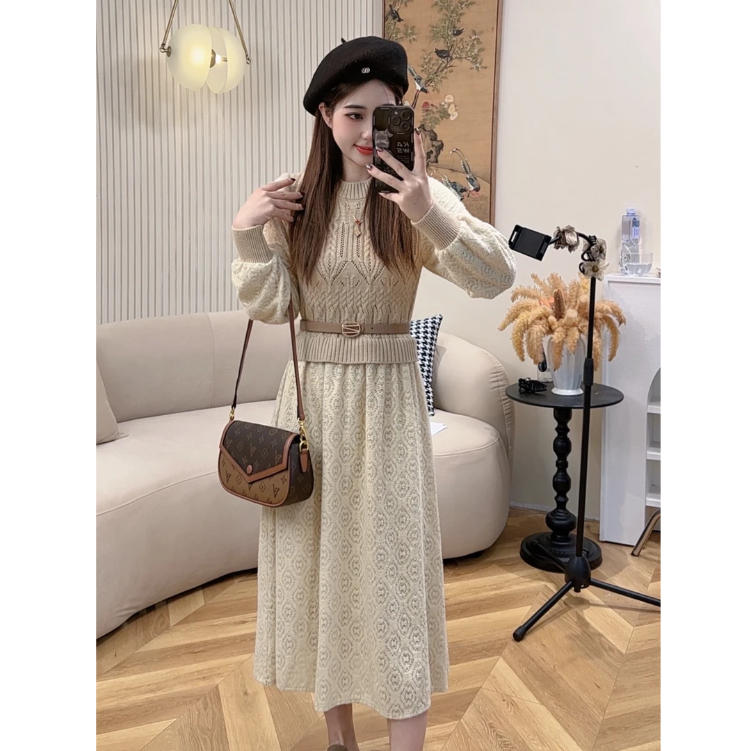 奈奈妮【轻风叙】秋冬针织连衣裙气质显瘦时尚法式8551