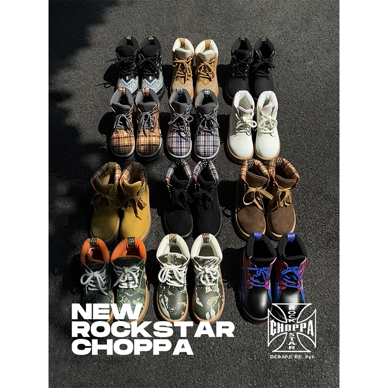 NewRockStarChoppa秋冬新款美式复古面包马丁靴 厚底增高大黄靴男