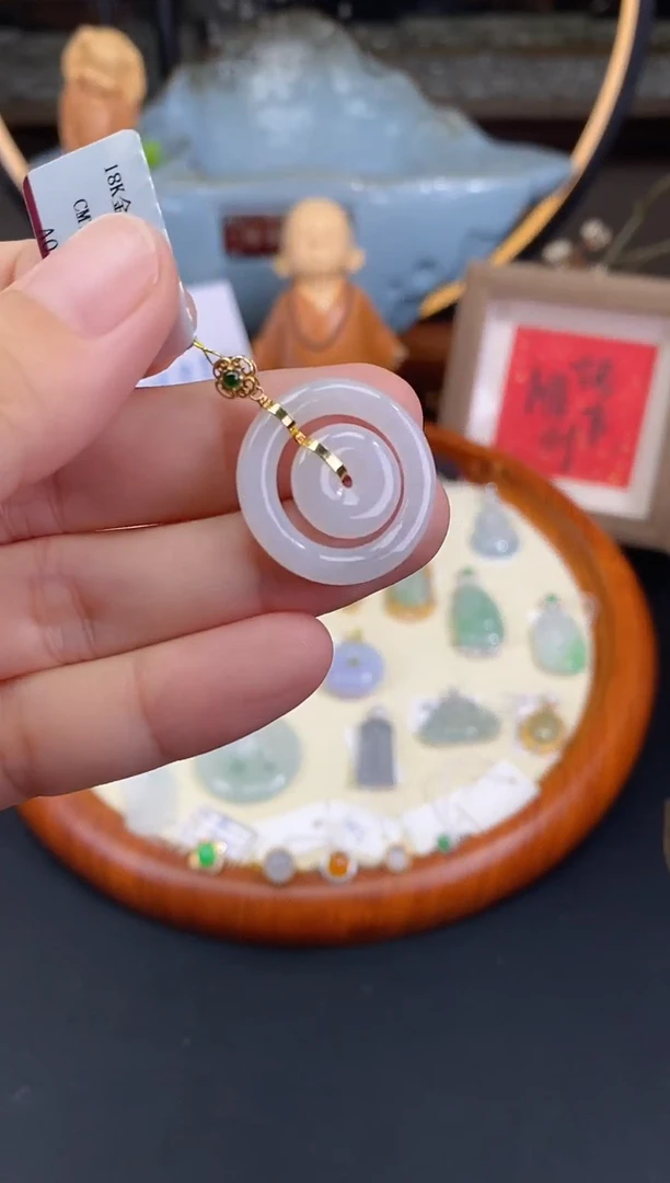 吊坠(不含链)18K金镶嵌翡翠子母扣多样性发其一@@CMT1436-1