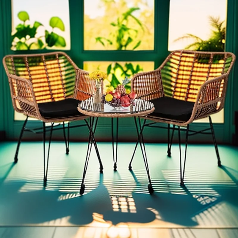 初心夢出口欧美简约休闲庭院阳台花园民宿人体工学户外藤编三件套