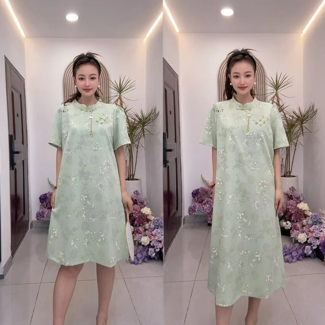 新中式夏季收腰修身连衣裙5766