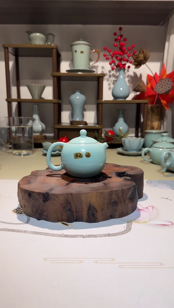 壶62明珠壶开片 缥碧釉一级精品*