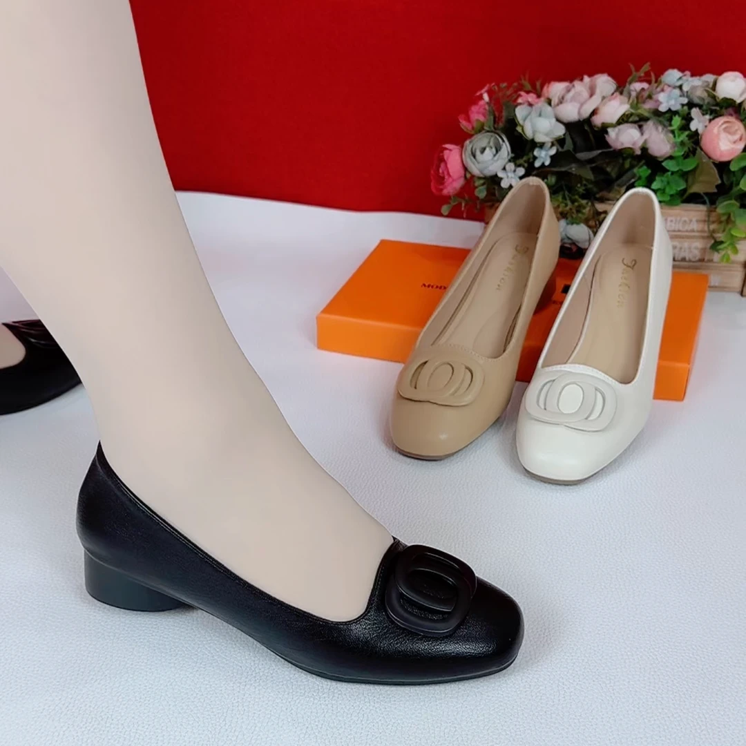 （夏季）新款2公分低跟舒适软底时尚妈妈鞋休闲百搭浅口女单鞋