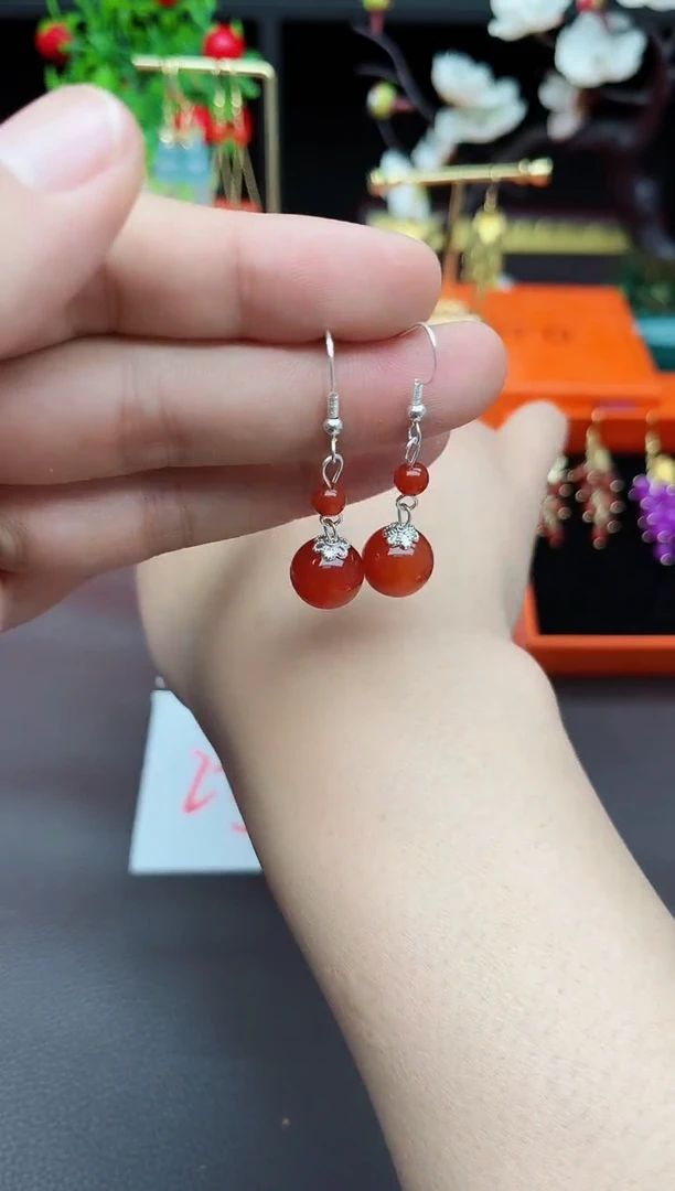 玛瑙/玉髓耳饰银S925镶嵌409000