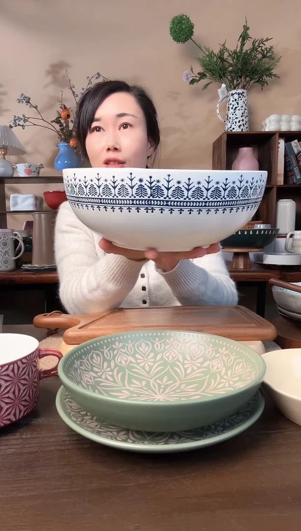 10英寸手绘花大汤碗微瑕