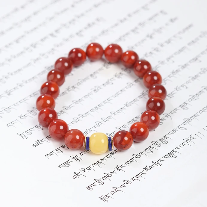 玖禧南红 玫锦双色原矿南红国风手串约10mm圆珠 SJ1590-CRJ