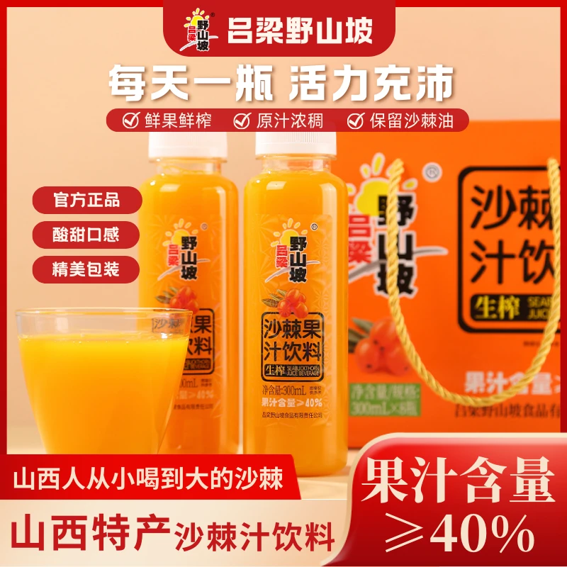 吕梁野山坡沙棘汁整箱果汁网红沙棘汁原浆瓶装300ml