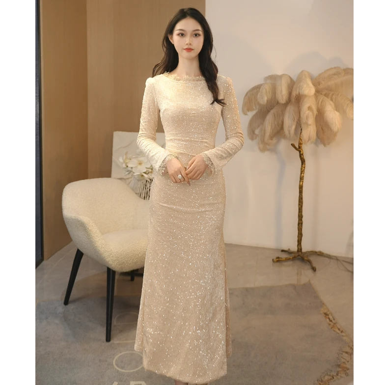 QIQI【洛雅】秋冬新款气质显瘦收腰减龄高定设计款连衣裙L-40445