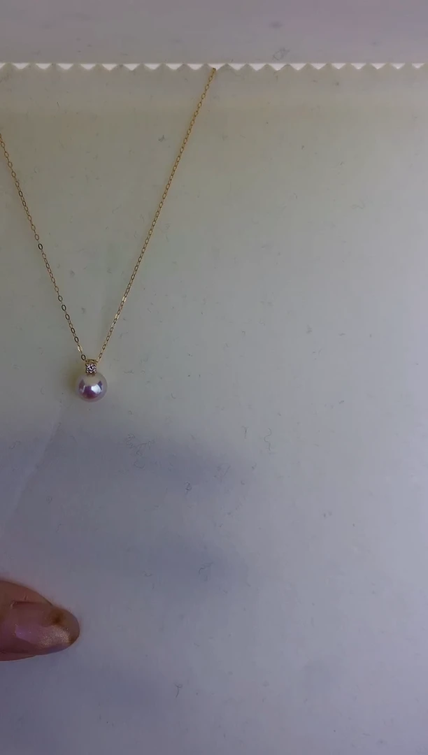 18K金镶嵌DA海水珍珠 akoya带钻吊坠7.5-8MM王妃款 GD017