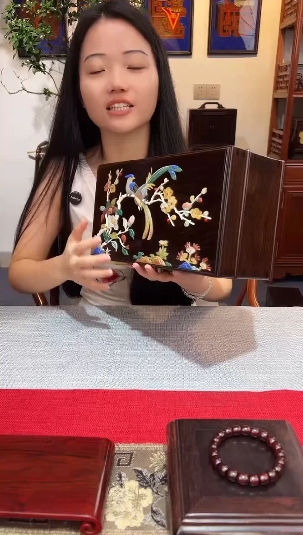 红酸枝木类成套家具百宝盒  百宝镶嵌