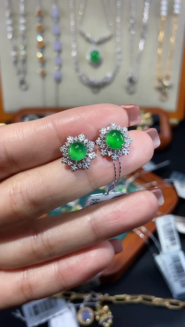 【闪购商品】翡翠耳饰18K金镶嵌耳饰