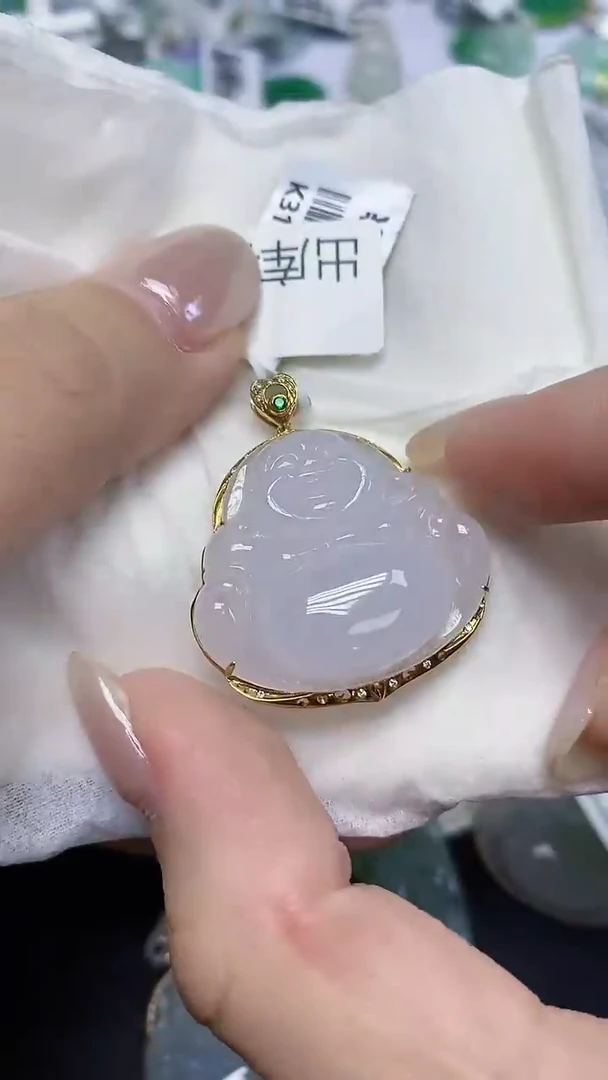 翡翠18K金镶嵌颈饰天然缅甸翡翠A货