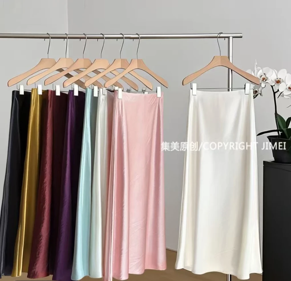 新中式薄款纯色高腰显瘦长裙时尚休闲女士半身裙