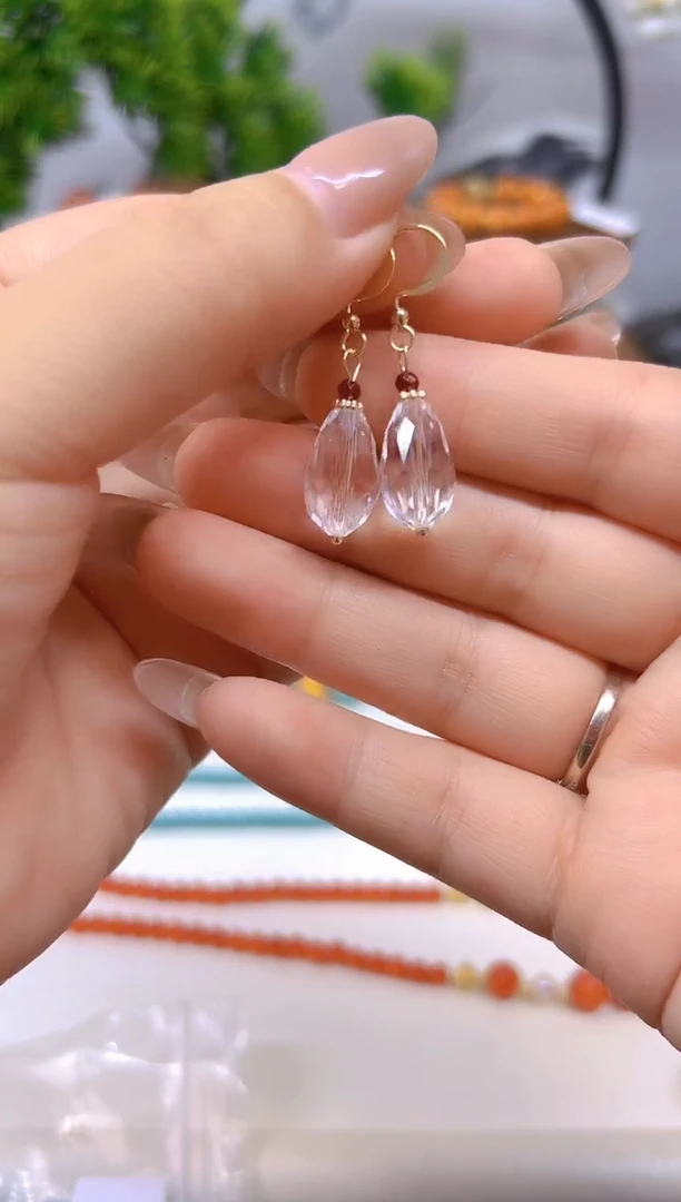 水晶耳饰14K金镶嵌E812