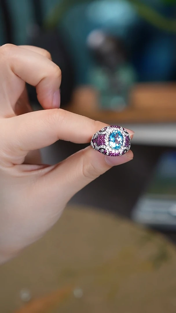 银S925镶嵌戒指托帕石戒指